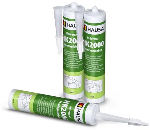 HAUSA Montagekleber HK2000 3x 540g extra starker Acryl-Kleber für Innen & Außen Baukleber für Styropor Leisten elastischer Kleber für poröse Oberflächen Holz Beton Metall überstreichbar weiß
