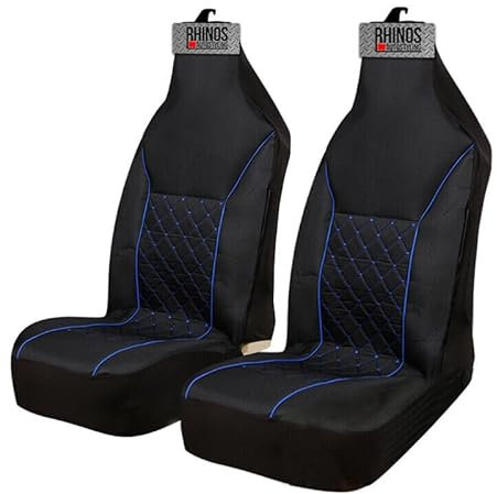 rhinos autostyling FOR Dacia Duster (2013-2018) - Premium Luxury Fabric Car Seat Covers - Blue Quilted Piping - 2 x Fronts