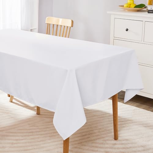 Deconovo Outdoor Tischdecke Wasserabweisend Wetterfest Wasserdicht Tischtücher Gartentisch, 130x130 cm, Weiß, 1 Stück