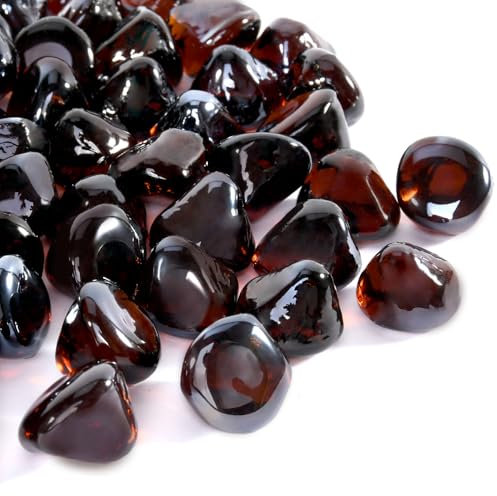 vchin Pierres en verre ambré de 9,1 kg, perles de verre diamant de 2,5 cm pour foyer au propane, cheminée et décoration extérieure, haute brillance