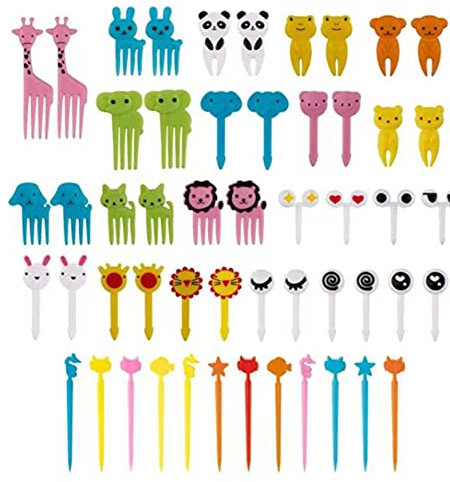 52 tenedores de frutas animales, tenedor de animales, palillos de dientes, mini tenedores y pinchos para alimentos, reutilizables, tenedor de postre, decoración para frutas, postre, pan