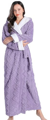 LOCIIXAT Womens Winter Cosy Housecoat Sherpa Fluffy Fleece Dressing Gown with Hood, Violet 14-18 UK
