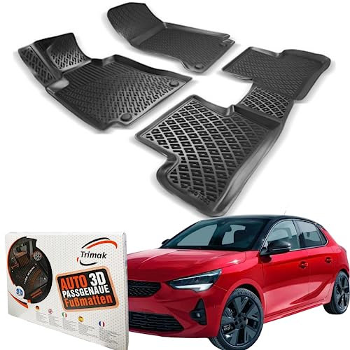 Trimak Passgenau 3D Fussmatten Auto Kompatibel mit Opel Corsa F ab 2020 Auto Zubehör 1. und 2. Reihe Gummimatten Autos TPE Allwetter Geruchlos rutschfest Vorne und Hinten Schwartz