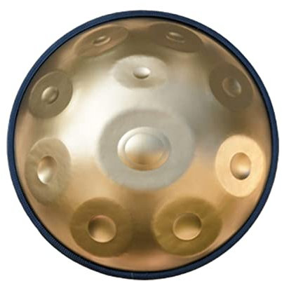 PROPFE Handpan-Drum-Instrument in d-Moll, 10 Töne, Stahl-Handtrommel mit weicher Handpan-Tasche, 2 Handpan-Schlägel, Handpan-Ständer, staubfreies Tuch, Geschenk, 10-Ton-Gold