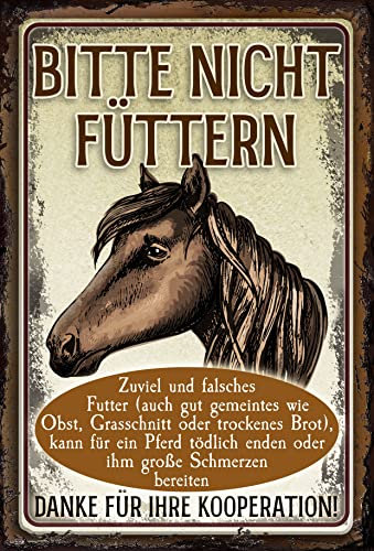 Wetterfestes 30 x 20 cm Alu-Dibond Warnhinweis Pferdstall, Reiterhof, Reiten, Koppel, Pferdebox Deko Metallschild „BITTE NICHT FÜTTERN“