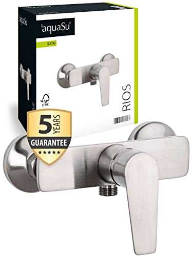 aquaSu® Brausearmatur Rios, Typ 1/2 '' Brauseabgang unten, Wandbefestigung, Standard S-Anschlüsse, Keramikkartusche, Messingkern, Edelstahl, 798730