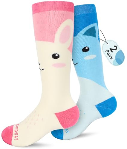 findway Kids Ski Socks, 2 Pairs Knee-high Warm Thermal Winter Snowboard Socks for Girls Boys Toddler