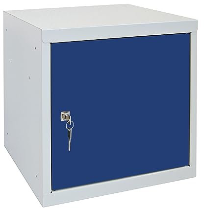 PROREGAL Schließfachwürfel Blocky mit Zylinderschloss + 2 Schlüssel | HxBxT 40x40x40cm | Lichtgrau/Blau | Schließfachschrank Metallspind Wertfachschrank