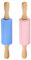 sourcing map Mattarello in silicone per cottura da 22,9 cm, con manico in legno, antiaderente, mattarello piccolo rullo per impasto, pizza, pasticceria, fondente, cucina, blu e rosa
