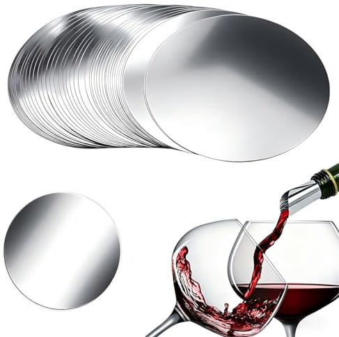 WWYSSZ 50 Pezzi Dischetti Salvagoccia Vino Rosso, Dischi Antigoccia | Disque Flexible Anti Goutte Aluminium Foil, Réutilisables, Accessoire Idéal pour Bouteille,Restaurants,Hôtels,Bars,Banquets