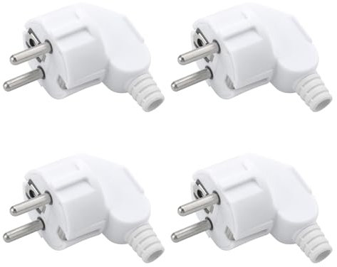 Schuko Stecker Winkel, 4 Stücke Schuko Winkelstecker 230V Flach, Schukostecker Winkel Stromstecker mit Zugentlastung, Schutzkontaktstecker 230V Stecker Aussen Wasserdicht IP44, 8-10mm, 250V(16A)