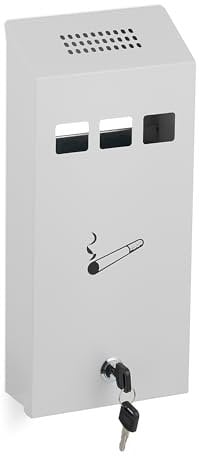 Relaxdays Cenicero para Exterior con Montaje Mural, con Cerradura, de Metal, para Oficina, 32,5 x 15 x 6 cm, Blanco, Hierro