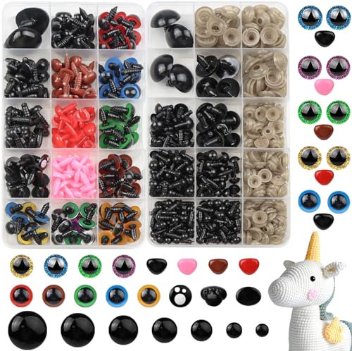 ROYUEXT 692 Stück Sicherheitsaugen für Häkeltiere, buntes Sicherheitsaugen Nasen Set 6-27mm, Augen mit Unterlegscheiben für Häkeltiere Puppe