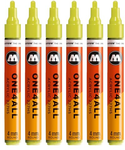 Molotow One4All 227HS Acryl Marker (4,0 mm Strichstärke, hochdeckend und permanent, schnell trocknend, nachfüllbar, für fast alle Untergründe) 6 Stück Farbe 257 naturgrün hell