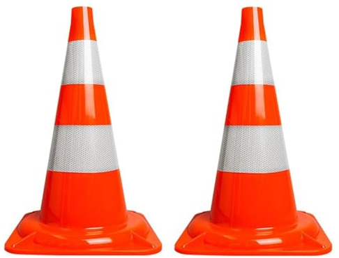 2er Set - Pylonen 50cm, Warnkegel, 2 Stück Verkehrskegel zur Abgrenzung von Park- und Abstellflächen, Warnleitkegel, Hütchen, Kegel, Markierungskegel, [orange-weiß] - Reflektierende Pylone