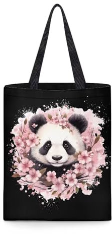 Belidome Einkaufstasche, Baumwoll-Tragetasche, strapazierfähiges Segeltuch, Handtasche für Damen, Shopping, Schule, Kirschblüten-Panda, Einheitsgröße
