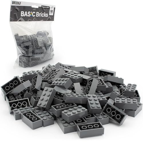 Lego Steine Grau 2x4 Classic, 100 Stück - Einzelne Graue Bausteine in der Großpackung, für Lego Graue Platte und Box, Einsteigerset | Basic Bricks (3001) (Dunkelgrau)