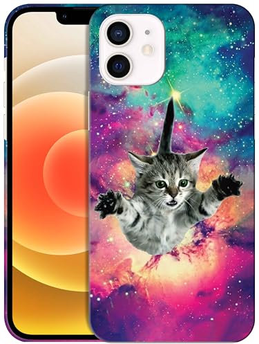 GlamCase for iPhone 12 / iPhone 12 Pro, iPhone 12 / iPhone 12 Pro Case - Hipster Flying Cat Space Galaxy Printed Sleek Cute Plastic Hard Protective Designer Back Case for iPhone 12/12 Pro