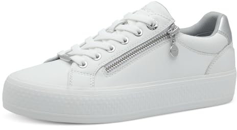 s.Oliver Damen Sneaker flach mit Reißverschluss Freizeit, Weiß (White), 42 EU