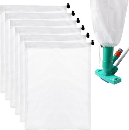 6er-Pack Pool-Staubsaugernetz-Ersatzbeutel, feinmaschiges Laubsaugernetz mit Verschlussschnur für Poolreiniger, geeignet für Pools, Aquarien und Teiche, sammelt Blätter und Schmutz