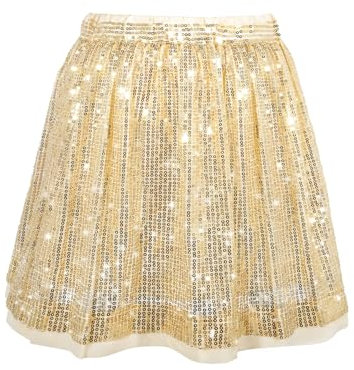 Pailletten Rock Mädchen Glitzer Rock Kinder A-Linie Glitzerrock Disco Outfit für Festlich Party 8–10 Jahres Gold