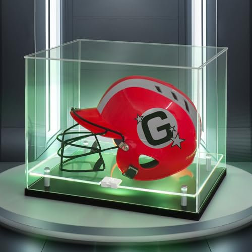 Naconmlet Fußballhelm Acryl Vitrine mit led, UV-Schutz, vitrine schaukasten mit Ständer, transparente Display Box für signierten Fußball Sammlerstücke,Sport-Erinnerungsstücke-40x31x31cm