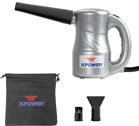 XPOWER Electric Air Duster for Dusting Drying Inflating Blowing Car Detailing Computer Leaf Blowing (Silver, A-2C)