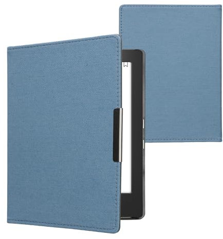 kwmobile Custodia Compatibile con Kobo Aura H2O Edition 1 - Cover Jeans Denim con Chiusura Magnetica - eReader Flip Case Blu
