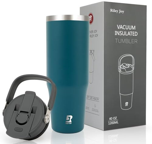 Riley Joy 40oz Trinkflasche mit Strohhalm, Edelstahl Thermosflasche mit Griff und Dualem Trinkmodus, Auslaufsicher, spülmaschinenfest, Tumbler Kaffeebecher to Go