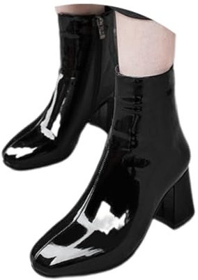 Stivaletti da Donna con Tacco Largo Ankle Boots in Pelle Verniciata PU Stivali Corti alla Moda con Punta Quadrata Scarpe alla Caviglia Autunno Inverno con Cerniera Tacchi Alti(41 EU)