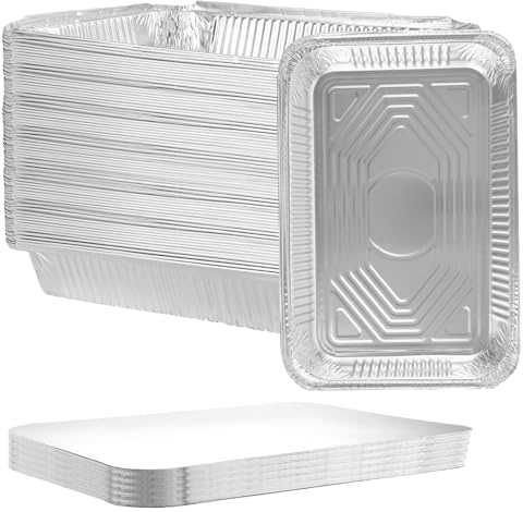 MIVIDE Aluschalen mit Deckel 1600ml, Grill Aluschalen, 30 Stück | Aluschalen Grill 25 x 15.5 x 7.3 cm, Einwegschalen aus Aluminium für Lebensmittel, zum Einfrieren, Kochen,Grillen