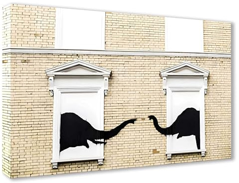 Kunstbruder Wandbilder Banksy Urban Streetart Quer, Home Deko Wohnung Bild Wohnzimmer Bilder Leinwand Graffiti kunstdrck - Moderne Mood Bilder Bunt (zwei_Elefanten_Banksy, 60x80 cm, Quadratisch)