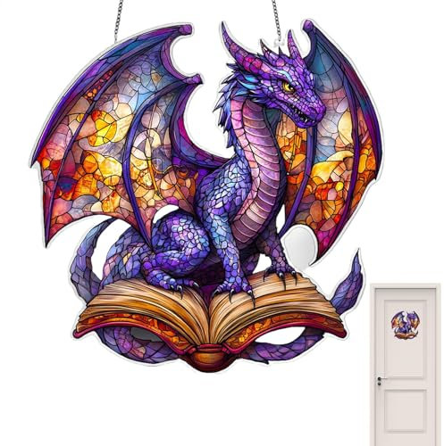 Acryl-Drachen-Ornament, Buntglas-Tier-Charm, Drachen-Wandkunst, Fenster-Charm-Dekoration, Zuhause, Zimmer, baumelnde Dekoration, kreative Acryl-Dekoration, Fantasie-Tier-Wandkunst, 20,3 x 20,3 cm