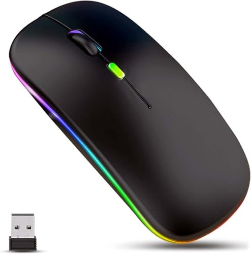 OOYES Wireless Mouse, 2.4GHz with USB Mini Receiver, Multi-Device Rechargeable Wireless Mouse,Computer Wireless Rechargeable RGB Backlight Mice For PC, Mac-book, i-Pad, Laptop, Tablet(Black)