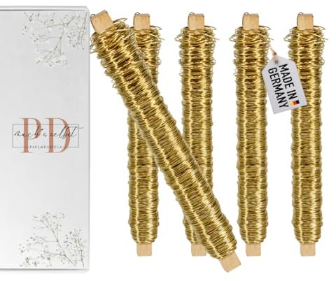 5x Wickeldraht Gold 0,65 mm Draht Basteldraht Metalldraht Blumendraht Bindedraht Biegedraht Pflanzendraht Dekoband Dekodraht (5, Gold, 13,5)