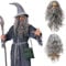 QSZHSL Grau Zauberer Perücke und Lang Bart Halloween Kostüm Perücken, Zauberer Perücke in dunkelgrau im Set mit dunkelgrauem Bart, Magier Hexer Perücke für Halloween Fasching Karneval Hippie Perücke
