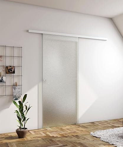 Aica Sanitär Schiebetür Schiebetürsystem Laufschiene Komplettset Walk-in Dusche Duschabtrennung 8mm Milchglas Hängend Tür H225cm
