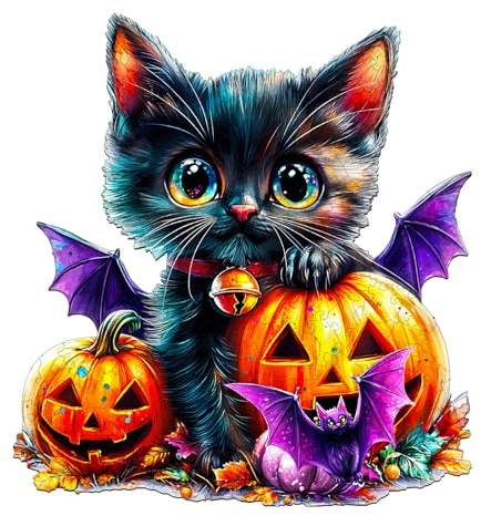KaayeeWood Holzpuzzle Erwachsene, Halloween Kürbis und Katze Holzpuzzle, Einzigartige Wooden Puzzle Mit Geschenkbox,Halloween Deko,Geschenk(260 Stück,34 * 31.6cm)