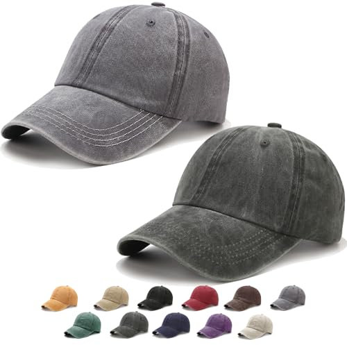 XIEXIESHER Unisex Baseballkappe Damen Herren, 1/2 STK Einheitsgröße, Metallverschluss Verstellbar, 14 Farben, Retro Schildmütze UV Schutz Outdoor Reisen Angeln Camping(Grau + Dunkelgrün)