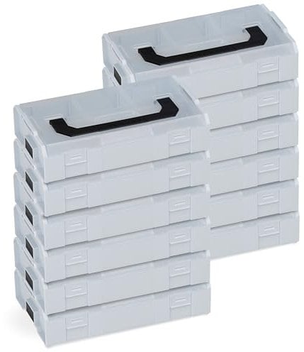 Bosch Sortimo L-BOXX Mini 12er Set – Lichtgrau Deckel transparent | Robuste Sortimentskästen für Kleinteile | Klicksystem, stapelbar, lebensmittelecht | Ideal für Profis & Heimwerker