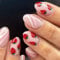 GlamRays Cute Pink Press-on-Nägel Kurze Ovale Acryl-Falschnägel Süße Erdbeere Falschnägel mit Streifen-Design Glanz künstliche Klebe-Nägel Voll-Bestückung 24 Stück