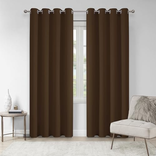 VEHEDE Braun Schallschutz Blickdichte Vorhänge Wohnzimmer, Thermovorhang Hitzeschutz Gegen Kälte Gardinen mit Ösen, Raumteiler Verdunklungsvorhänge Schlafzimmer, H 229 x B 140 cm, 2er Set