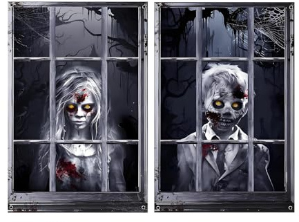 80x120cm Halloween Fensterdeko, Horror Halloween Fensterbilder, Wiederverwendbar Fenster Deko, Geeignet Für Dekoration Von Fenstern, Türen Oder Wänden, Auch Als Element Von Themenpartys