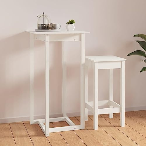 QUAHEAS Bartisch Weiß 60x60x110 cm Massivholz Kiefer, Stabiler Stehtisch für Küche und Esszimmer, moderner Frühstückstisch, vielseitiger Bistrotisch