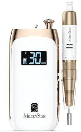 MelodySusie Electric Nail Drill, Rechargeable Nail Files for Acrylic Nail Cordless Portable E File Professional Nail Drill Machine for Home & Salon Manicure & Pedicure (White)