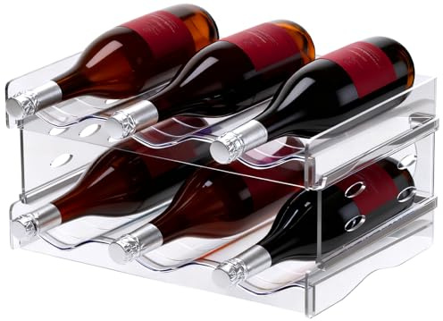 qjuwhua Flaschenregal Kühlschrank Stapelbarer 2 Tier 6 Flaschen Organizer Schrank Weinregal Weinflaschenhalter Kunststoff Flaschenhalter Küche Flaschenaufbewahrung für Schrank Küchenarbeitsplatte