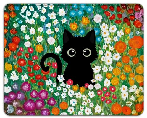 AOKSUNOVA Tapis de Souris Petit avec Motif Chat et Fleurs - 21 x 26 cm