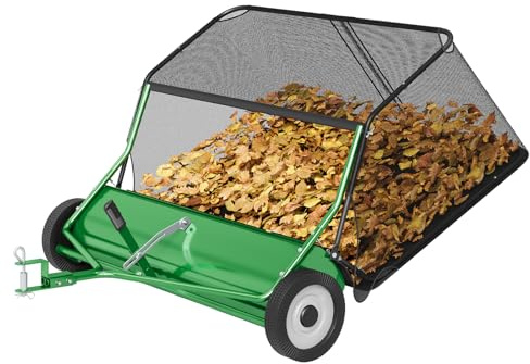 Ruiseawing 42 Inch Lawn Sweeper Tow Behind, 21 Cu.Ft. Large Pull Behind Grass Sweeper, Leaf & Grass Collector with Dumping Rope Design, Adjustable Sweeping Height for Picking Up Debris & Grass