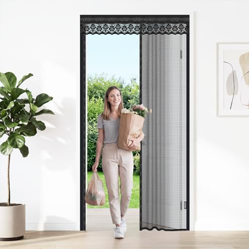 URBZUE Magnet Fliegengitter Tür mit Führungsschiene | 90x210cm Fliegengitter Balkontür | Komplett Öffnbar, Ohne Bohren, Reißfest | Insektenschutz Balkontür für Balkon, Terrasse & Schiebetür