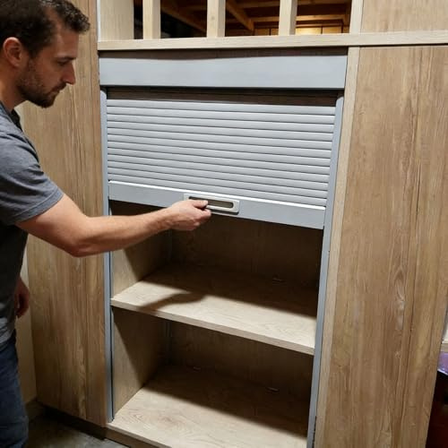 Vibeo Porte Accordéon Interieur Kit de Porte Coulissante à Tambour avec Poignée, Porte D'armoire Enroulable Grise Haute, Porte D'armoire Coulissante Rétractable pour Cuisine(24x20in(61x50.8cm))